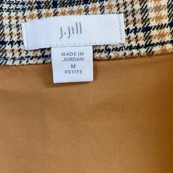J. Jill Women's One Button Houndstooth Blazer Plaid Tigers Eye Stretch Petite M - Picture 10 of 13